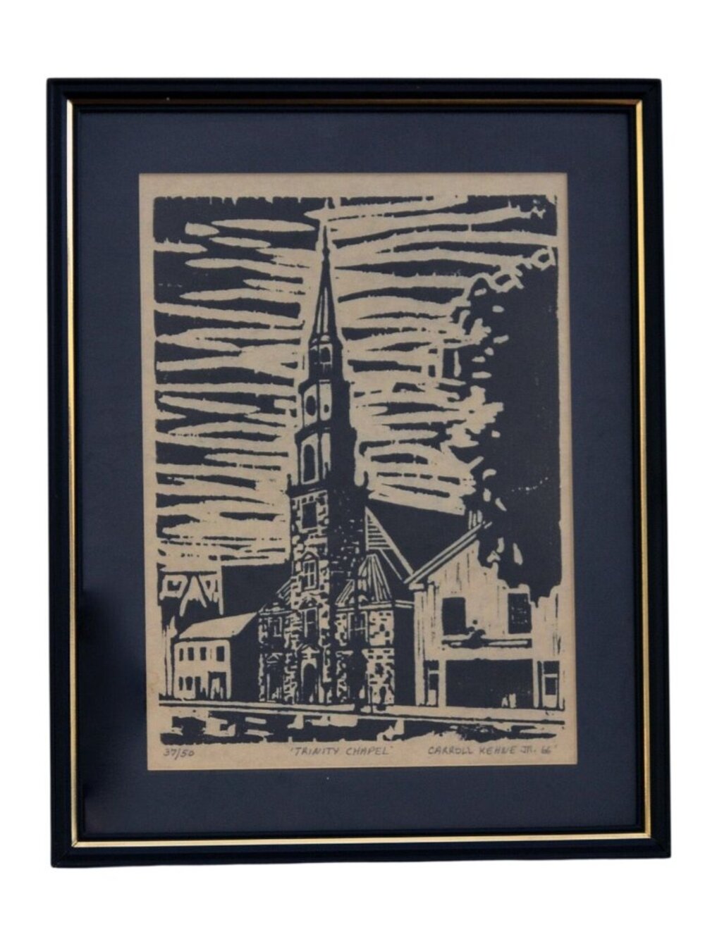1966 Carroll Kehne Jr Trinity Chapel Woodcut Print Signed Frederick, MD
